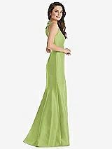 Side View Thumbnail - Mojito Jewel Neck Bowed Open-Back Trumpet Dress with Front Slit