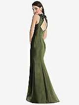 Rear View Thumbnail - Olive Green Jewel Neck Bowed Open-Back Trumpet Dress with Front Slit