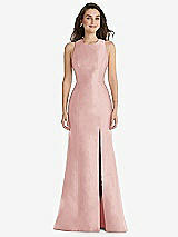 Front View Thumbnail - Rose Jewel Neck Bowed Open-Back Trumpet Dress with Front Slit