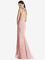 Rear View Thumbnail - Rose Jewel Neck Bowed Open-Back Trumpet Dress with Front Slit