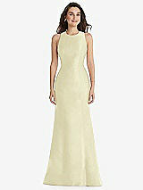 Front View Thumbnail - Butter Yellow Jewel Neck Bowed Open-Back Trumpet Dress