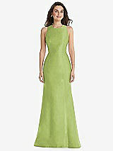 Front View Thumbnail - Mojito Jewel Neck Bowed Open-Back Trumpet Dress