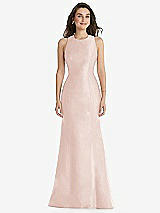 Front View Thumbnail - Blush Jewel Neck Bowed Open-Back Trumpet Dress