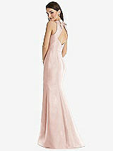 Rear View Thumbnail - Blush Jewel Neck Bowed Open-Back Trumpet Dress