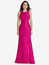 Front View Thumbnail - Think Pink Jewel Neck Bowed Open-Back Trumpet Dress