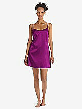 Front View Thumbnail - Persian Plum Mini Stretch Satin Slip with Adjustable Straps - Kyle