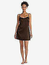 Front View Thumbnail - Espresso Mini Stretch Satin Slip with Adjustable Straps - Kyle