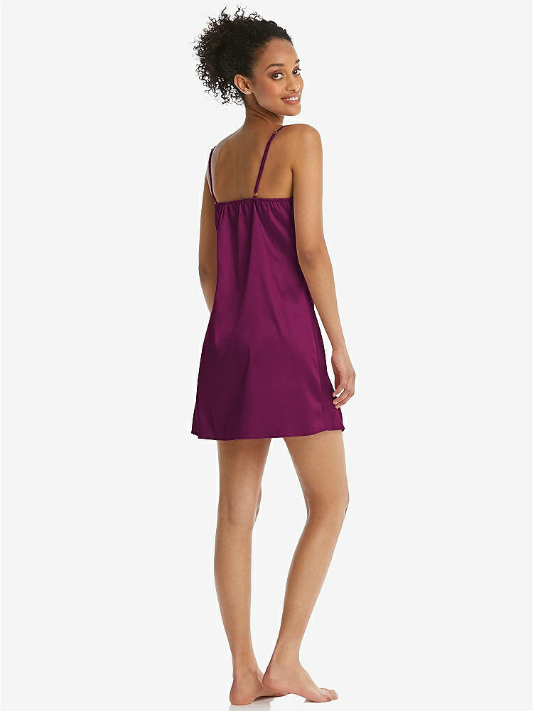 Back View - Merlot Mini Stretch Satin Slip with Adjustable Straps - Kyle