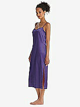 Side View Thumbnail - Regalia - PANTONE Ultra Violet Midi Stretch Satin Slip with Adjustable Straps - Asley
