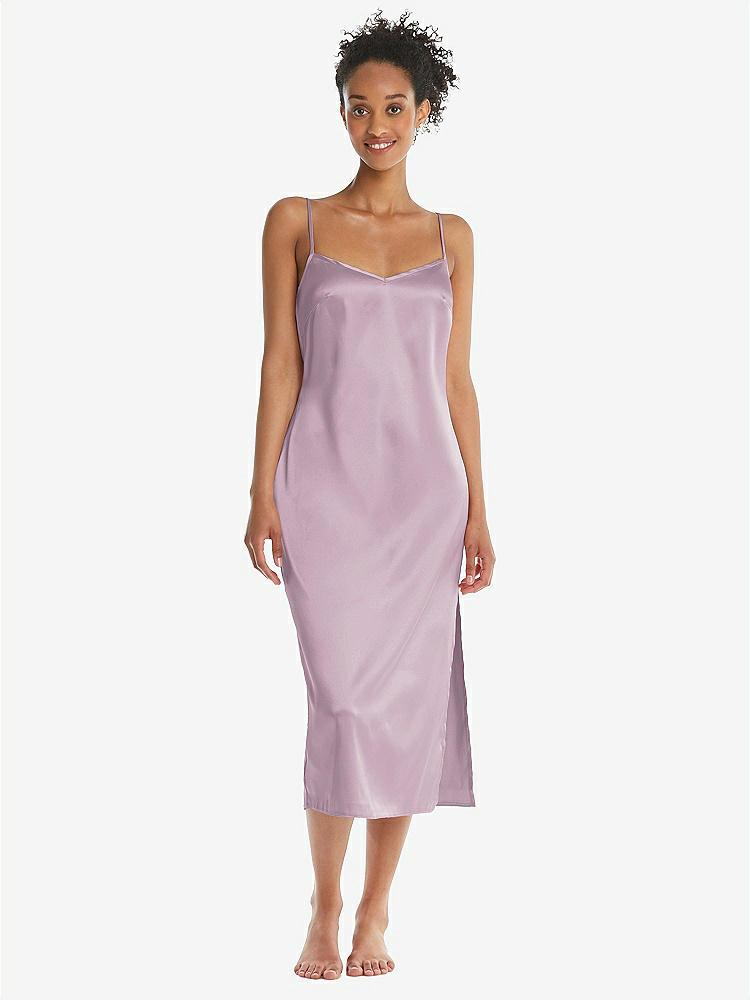 Front View - Suede Rose Midi Stretch Satin Slip with Adjustable Straps - Asley