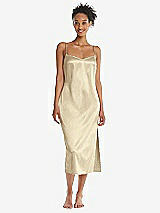Front View Thumbnail - Banana Midi Stretch Satin Slip with Adjustable Straps - Asley