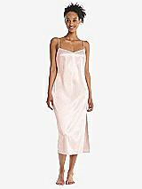 Front View Thumbnail - Blush Midi Stretch Satin Slip with Adjustable Straps - Asley