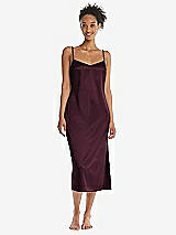 Front View Thumbnail - Bordeaux Midi Stretch Satin Slip with Adjustable Straps - Asley
