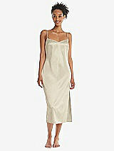 Front View Thumbnail - Champagne Midi Stretch Satin Slip with Adjustable Straps - Asley