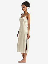 Side View Thumbnail - Champagne Midi Stretch Satin Slip with Adjustable Straps - Asley