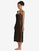 Side View Thumbnail - Espresso Midi Stretch Satin Slip with Adjustable Straps - Asley
