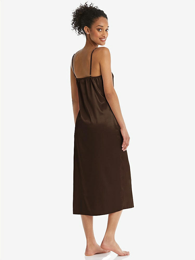 Back View - Espresso Midi Stretch Satin Slip with Adjustable Straps - Asley