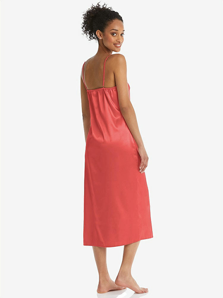 Back View - Perfect Coral Midi Stretch Satin Slip with Adjustable Straps - Asley