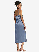 Rear View Thumbnail - Larkspur Blue Midi Stretch Satin Slip with Adjustable Straps - Asley