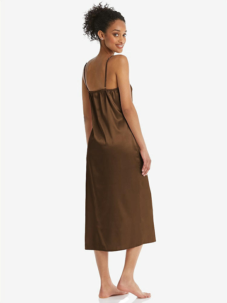 Back View - Latte Midi Stretch Satin Slip with Adjustable Straps - Asley