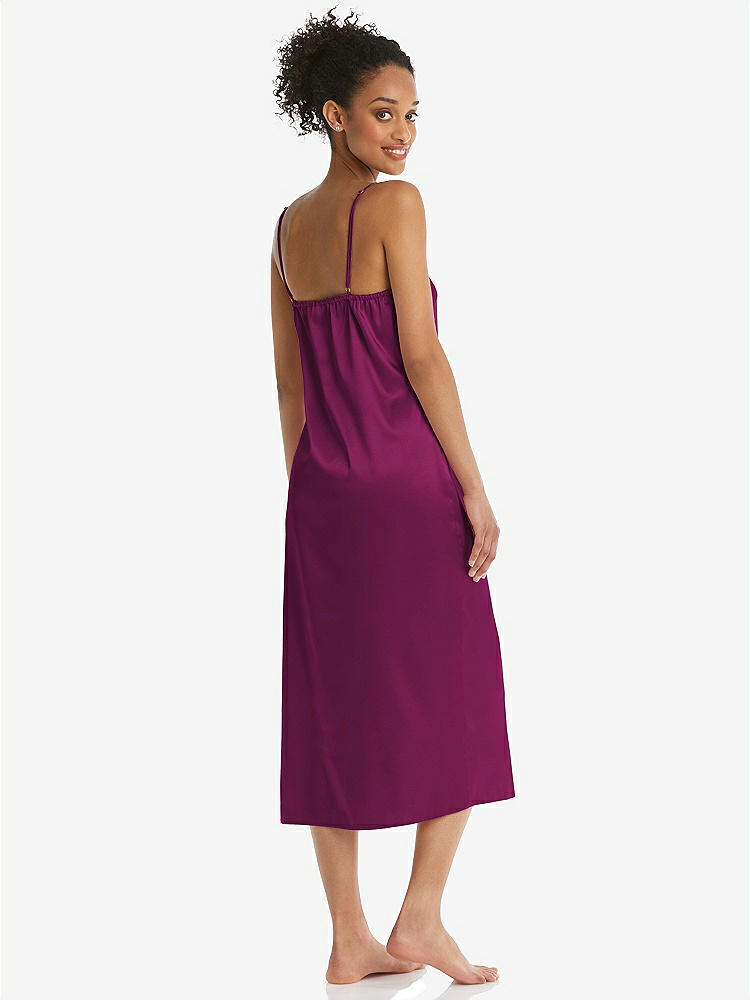 Back View - Merlot  Midi Stretch Satin Slip with Adjustable Straps - Asley
