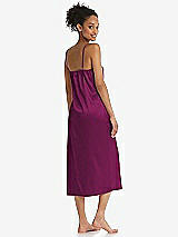 Rear View Thumbnail - Merlot  Midi Stretch Satin Slip with Adjustable Straps - Asley
