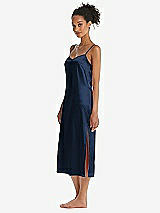 Side View Thumbnail - Midnight Navy Midi Stretch Satin Slip with Adjustable Straps - Asley
