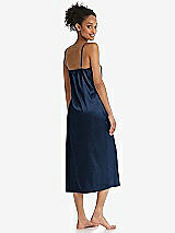 Rear View Thumbnail - Midnight Navy Midi Stretch Satin Slip with Adjustable Straps - Asley