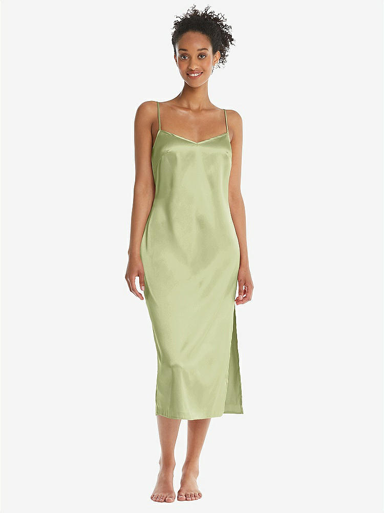 Front View - Mint Midi Stretch Satin Slip with Adjustable Straps - Asley