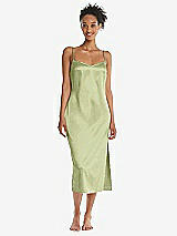 Front View Thumbnail - Mint Midi Stretch Satin Slip with Adjustable Straps - Asley