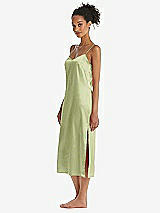 Side View Thumbnail - Mint Midi Stretch Satin Slip with Adjustable Straps - Asley