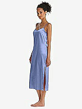 Side View Thumbnail - Periwinkle - PANTONE Serenity Midi Stretch Satin Slip with Adjustable Straps - Asley