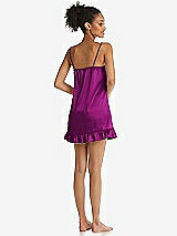 Rear View Thumbnail - Persian Plum Ruffled Hem Mini Stretch Satin Slip with Keyhole Neck - Jordan