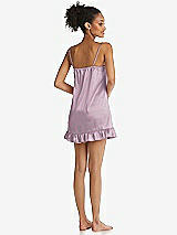 Rear View Thumbnail - Suede Rose Ruffled Hem Mini Stretch Satin Slip with Keyhole Neck - Jordan