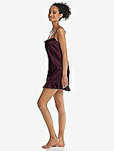 Side View Thumbnail - Bordeaux Ruffled Hem Mini Stretch Satin Slip with Keyhole Neck - Jordan