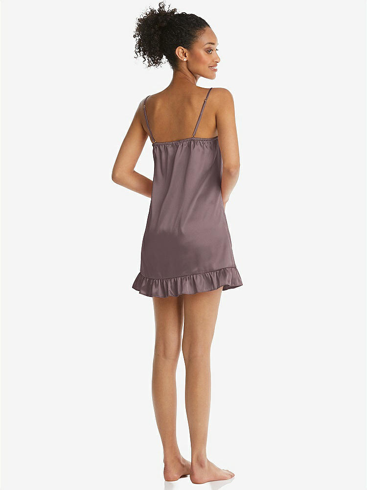 Back View - French Truffle Ruffled Hem Mini Stretch Satin Slip with Keyhole Neck - Jordan