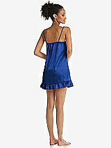 Rear View Thumbnail - Sapphire Ruffled Hem Mini Stretch Satin Slip with Keyhole Neck - Jordan