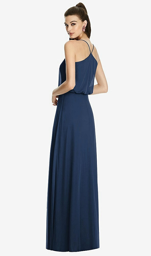 Back View - Midnight Navy Inverted V-Back Blouson A-Line Maxi Dress