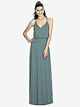 Front View Thumbnail - Smoke Blue Inverted V-Back Blouson A-Line Maxi Dress