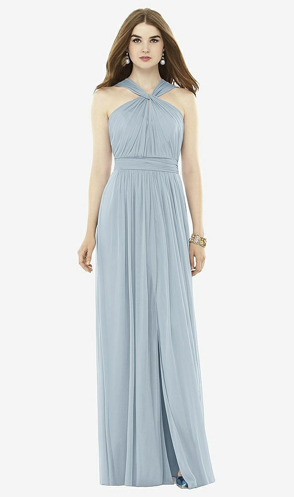 Front View - Mist Twist Halter Low Illusion Back Maxi Dress