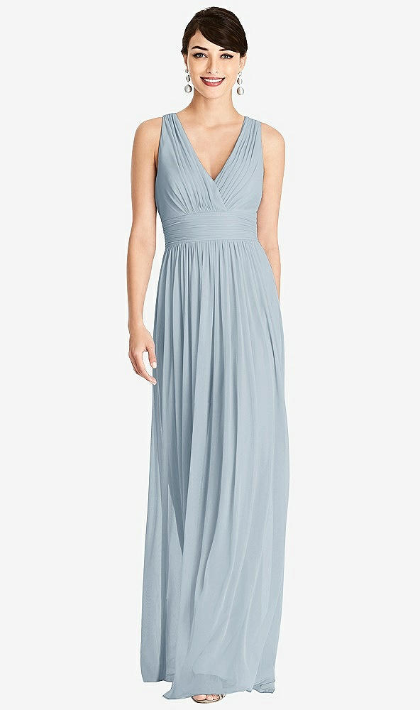 Front View - Mist Shirred Wrap Bodice Twist Back Maxi Dress
