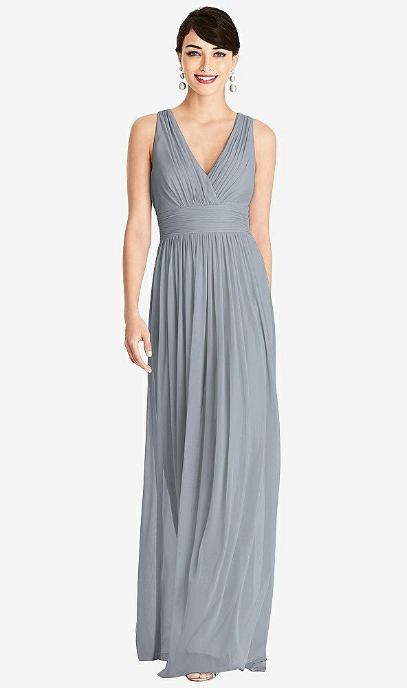 Front View - Platinum Shirred Wrap Bodice Twist Back Maxi Dress