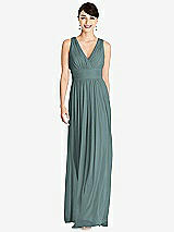 Front View Thumbnail - Smoke Blue Shirred Wrap Bodice Twist Back Maxi Dress
