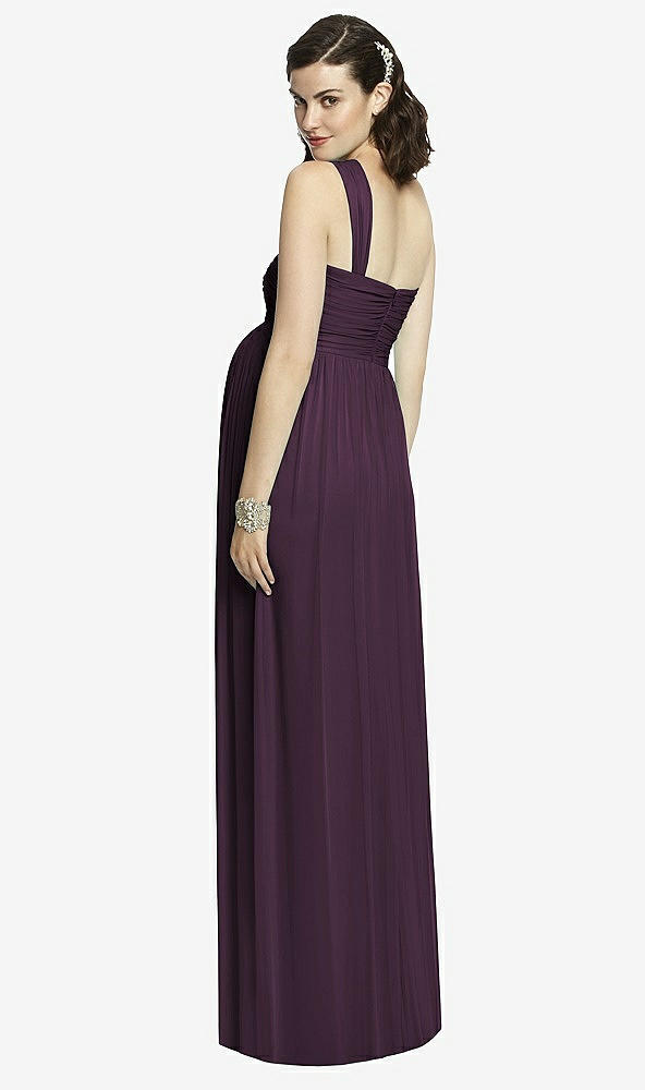 Back View - Aubergine One-Shoulder Asymmetrical Draped Wrap Maternity Dress