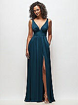 Front View Thumbnail - Atlantic Blue Deep V-Neck Shirred Skirt Maxi Dress with Convertible Straps
