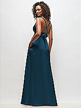 Rear View Thumbnail - Atlantic Blue Deep V-Neck Shirred Skirt Maxi Dress with Convertible Straps