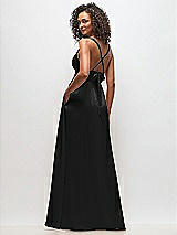 Rear View Thumbnail - Black Deep V-Neck Shirred Skirt Maxi Dress with Convertible Straps