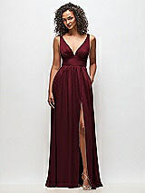 Front View Thumbnail - Cabernet Deep V-Neck Shirred Skirt Maxi Dress with Convertible Straps