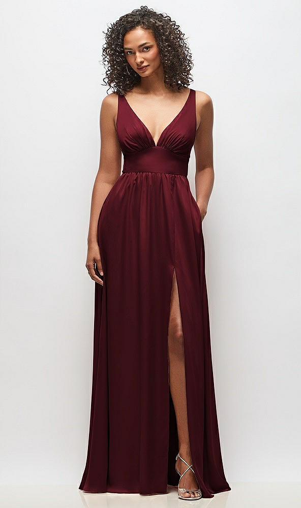 Front View - Cabernet Deep V-Neck Shirred Skirt Maxi Dress with Convertible Straps