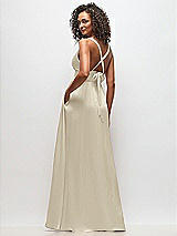 Rear View Thumbnail - Champagne Deep V-Neck Shirred Skirt Maxi Dress with Convertible Straps